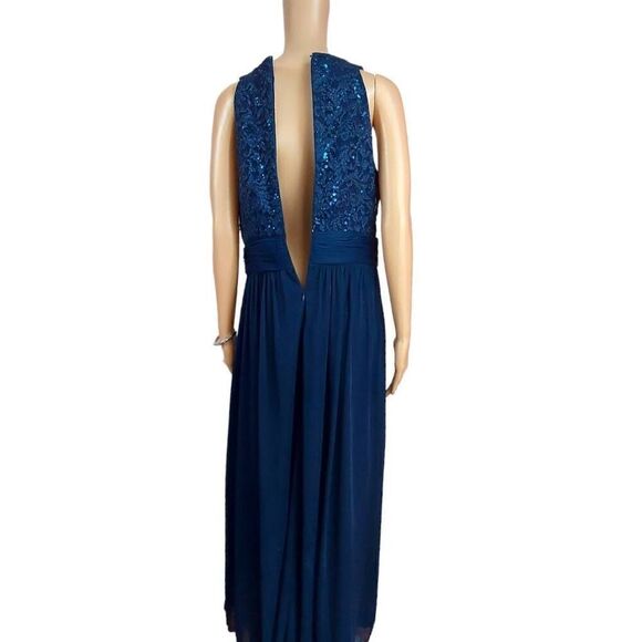 Davids Bridal Navy blue and sequined prom, evening dress - Picture 3 of 7